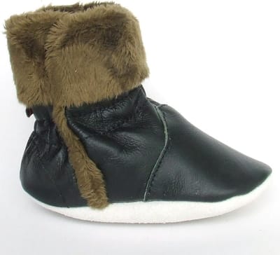 Aapie leren babyslofjes Eskimo Black - laarsjes - zwart - gevoerd - maat XS