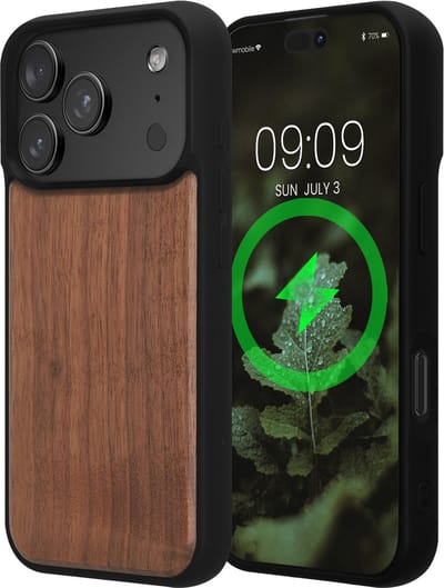 kwmobile Echt Houten Beschermhoes voor Apple iPhone 18 Pro / iPhone 17 Pro – Hout & TPU Cover – donkerbruin walnoothout