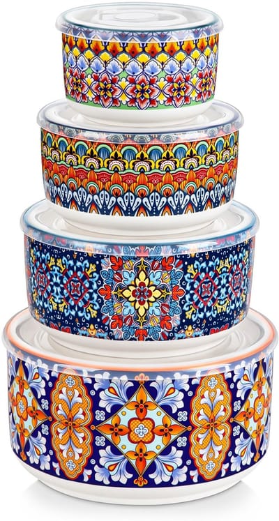 Dailygoods- Soepkommen Set van 4 - Keramische Soepkommen met Deksel - Geschikt voor Magnetron/Dishwasher - Ideaal voor Maaltijden/Snacks - 60/36/20/10 oz - Luchtdichte Deksel zonde