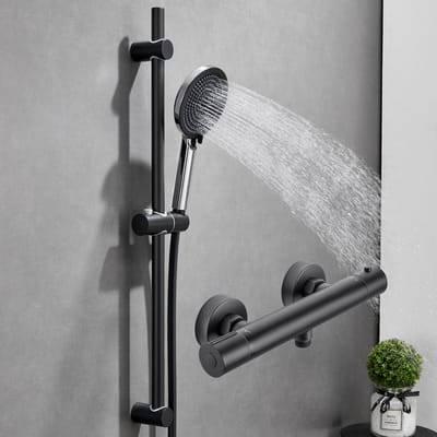 Lonheo max Doucheset Zwart - Thermostatische Douchekraan - Handdouche met 4 Functie - Verstelbaar Glijstang - Regendouche Zwart