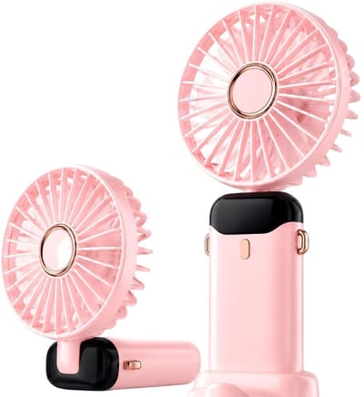 Handventilator met 5 Standen - Draagbare Ventilator met LED-Display - Oplaadbare Mini Ventilator Opvouwbaar - Fluisterstille Tafelventilator Draadloos - Perfect voor Kantoor, Reis en Slaapkamer - Roze - Zomer Gadget