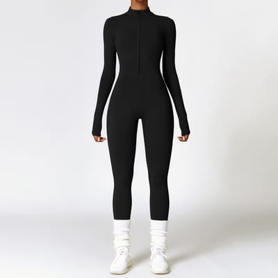 Rits Yoga Rompers Lange Mouw Eendelig Dames Sportkleding Gym Jumpsuits Workout Hoge Intensiteit Fitness Huidstrak Kledingstuk L white