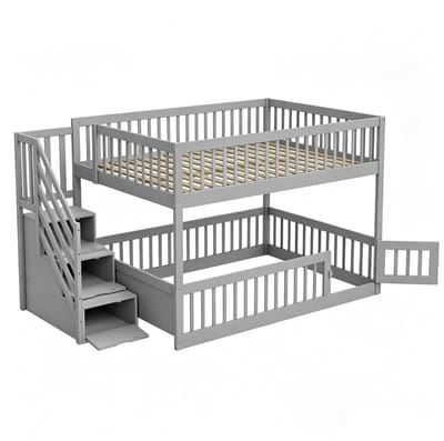 Sweiko Hoogslaper - 140 × 200 cm - Opbergruimte - Met veiligheidshek - Kinderbed - Grijs