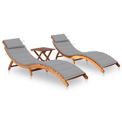 vidaXL - Ligbedden - 2 - st - met - tafel - en - kussens - massief - acaciahout
