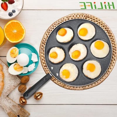 Koekenpan - Omeletpan Ham Pan - Ontbijt Maken - Antiaanbaklaag Ergonomisch - Vier Zeven Gaten - Zwart