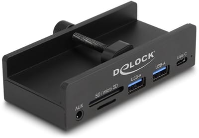 Delock External USB 5 Gbps 3 Port Hub 2 x USB Type-A, 1 x USB Type-C™ and 2 Slot Card Reader with Locking Screw