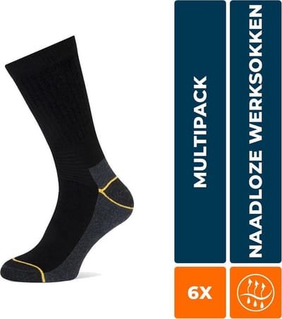 6-Pack Stevige Worker Werksokken Stapp Yellow - Worker 4415,699 - Zwart - Unisex - Maat 39-42