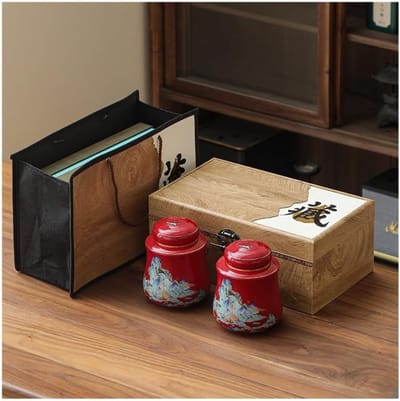 Vintage dubbele pot keramische losse thee opslag pot verzegelde pot keuken aanrecht pot Chinese theeset geschenkdoos set Koffiedikopslag(A)
