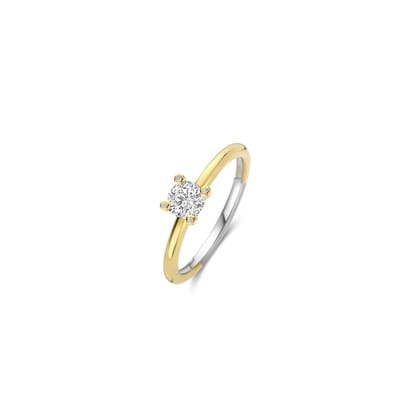 TI SENTO Dames Ring - 925 zilver - Zirkonia met geel verguld - Maat 16.50 mm / maat 52 - 12367ZY