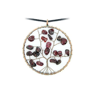 Almadijn-Granaat levensboom hanger - 5 cm - ketting inclusief verstelbaar zwart koord