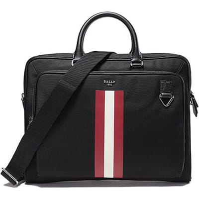 Bally Klassieke Gestreepte Stof Crossbody Aktetas Schoudertas Heren tassen Zwart 6301385 Basic Set (Bag+Dust Bag)