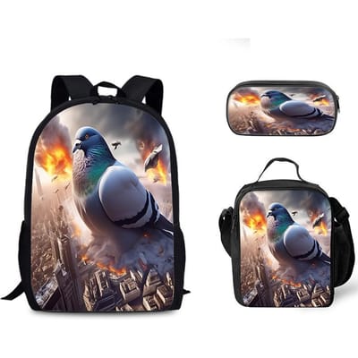 Luxe Populair Grappig Nieuwigheid Duif op Toilet 3D Print 3 stuks/Set leerling Schooltassen Laptop Dagrugzak Rugzak Lunchtas Etui