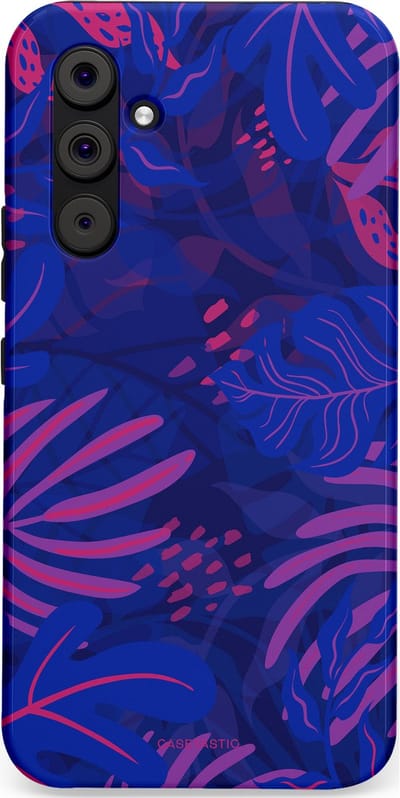 Casetastic hoesje geschikt voor Samsung Galaxy A54 (2023) 5G - Dubbellaagse bescherming - Neon jungle blad - Fashion Case - Donkerblauw Lavendel Roze