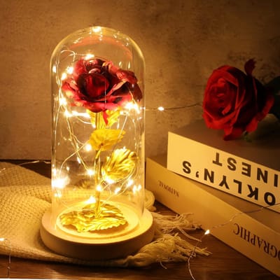 Eeuwige Roos in Glazen Koepel met LED-Verlichting - Perfect Cadeau voor Elke Gelegenheid