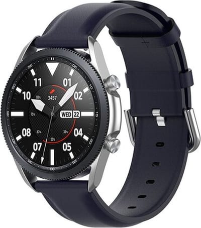 By Qubix - Classic leren bandje 20mm - Donkerblauw - Geschikt voor Samsung Galaxy Watch 7 (40 & 44mm) - Galaxy Watch FE - Galaxy Watch 6 - Galaxy Watch 6 Pro - Galaxy Watch 5 - 5 Pro - Galaxy Watch 4 - 4 Classic - Active 2 - Watch 3 (41mm)