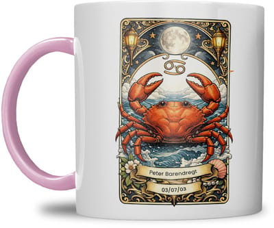 Sterrenbeeld mok - Kreeft - Roze - Tarot mok - Gepersonaliseerd met naam en datum