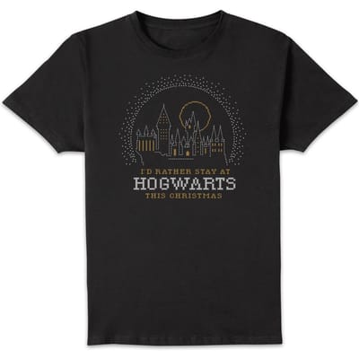 Harry Potter I'd Rather Stay At Hogwarts kerst t-shirt - Zwart - S
