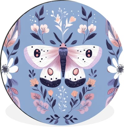 WallCircle - Wandcirkel - Muurcirkel - Vlinder - Vleugels - Stippen - Bloemen - Aluminium - Dibond - 30x30 cm - Binnen en Buiten