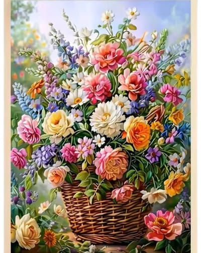 40x30cm Diamond Painting bloemen mand (vierkant) nr 157