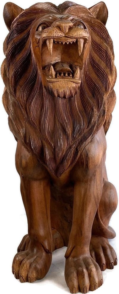 houten leeuw / handgemaakte leeuw / houten beeld / unique item / hangemaakte houten leeuw