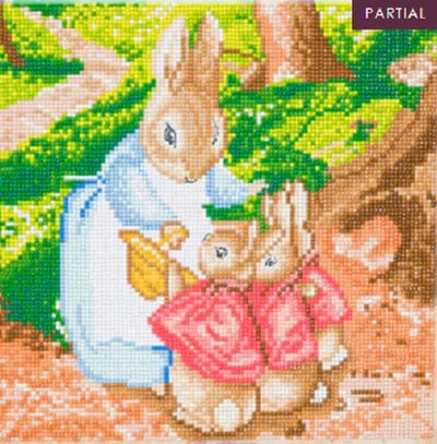 Diamond painting 30 x 30 cm crystal art ronde steentjes - Peter Rabbit Mrs josephine rabbit & the flopsy bunnies