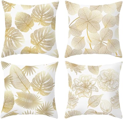 Famanu – Kussenslopen 45 x 45 cm - 4 decoratieve kussenslopen voor bank - fluweel - eenvoudig en decoratief - bladkussens voor slaapbank - slaapkamer - auto