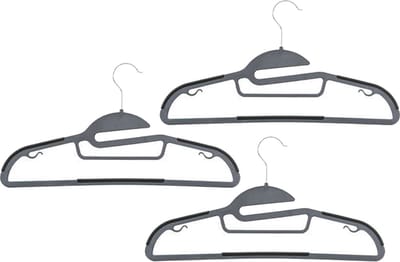 Kledinghangers set - 16x stuks - grijs/zwart - kunststof - 41 x 22 cm - kledingkast hangers/kleerhangers
