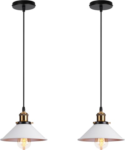 2 Stuks Hanglamp Modern Kroonluchter Industriële E27 Plafondlamp voor Keuken Slaapkamer Woonkamer Wit