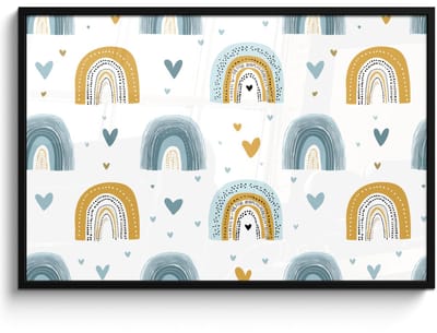 Poster in lijst - Fotolijst 120x80 cm - Posters - Patroon - Regenboog - Hartjes - Posterlijst zwart - Decoratie - Wanddecoratie woonkamer - Muurdecoratie slaapkamer