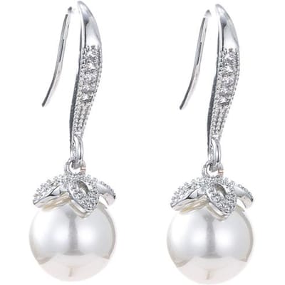 Emmaya Élégant Vente Boucle d'oreille Zircon Cubique Avec Décoration Perle Robe Brillante - Habillage Pour Femmes & Filles Déclaration de Mode Cadeau Fantaisie de l’or blanc