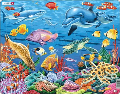 Larsen Koraalrif – Puzzel – Dieren – Oceaan – Educatieve legpuzzel voor kinderen – 35 stukjes – Gemaakt in Noorwegen – Extra dikke 2,5 mm stukjes – Tray met vaste rand