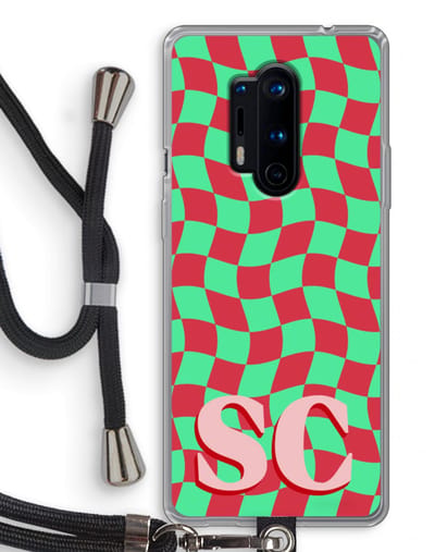 Gepersonaliseerd - Case Company® - Hoesje met koord geschikt voor OnePlus 8 Pro hoesje met Koord - Grid Monogram - Telefoonhoesje met Zwart Koord - Bescherming aan alle Kanten en Over de Schermrand