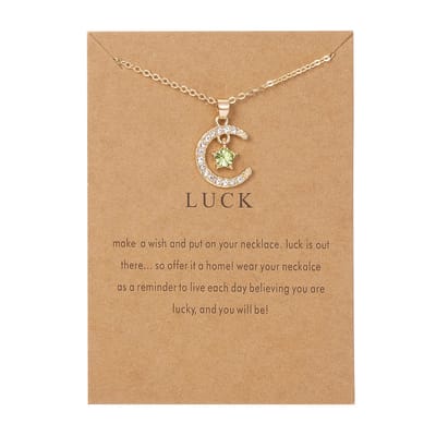 Geboortesteen Ketting Augustus met Zirkonia Kristal - Goudkleurig met Groen - Cadeau / Geluk Hanger - Pax Amare