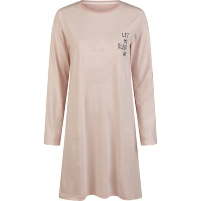 By Louise Essential Dames Nachthemd Lange Mouw Gestreept Roze - Maat S