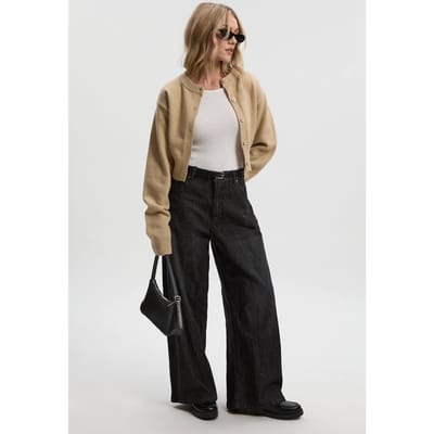 boohoo Dames Petite Basic Super Wide Leg Jean | Washed Black | Maat: 6/26L