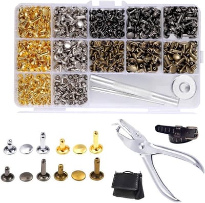 Rivet Set voor Leer en Kleding, 180 Stuks, Dubbele Kappen, Inclusief Rivet- en Gatentang, Diverse Maten 6 mm, 8 mm, 12 mm, Perfect voor Creatieve Projecten en Handwerken