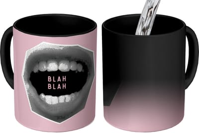 Magische Mok - Foto op Warmte Mokken - Koffiemok - Mond - BLAH BLAH - Roze - Magic Mok - Beker - 350 ML - Theemok - Mok met Tekst