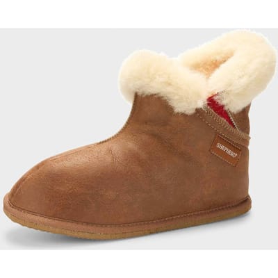 Pantoffels van lamsvacht met hoge schacht - cognac - Gr. 36 van Goldner Fashion