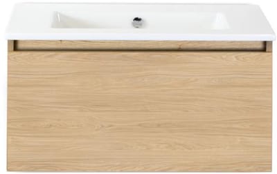 Frozen Badmeubelset 80 cm - Greeplijst in Kleur - Casella Oak - Keramische Wastafel Wit Zonder Kraangat