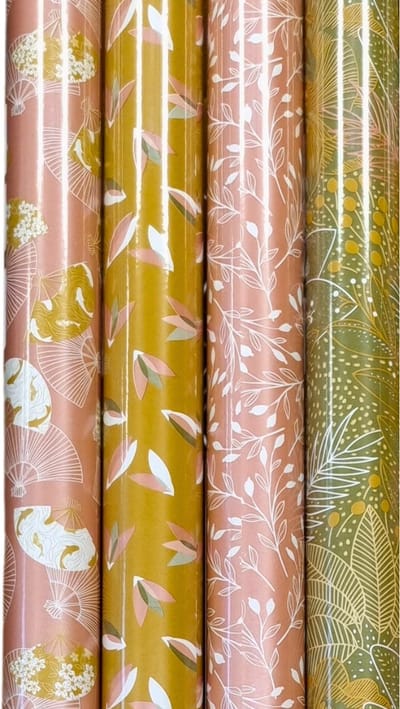 Cadeaupapier - Golden Harmony - (4 STUKS) – 200×70 cm – Botanisch, Elegant, Natuurlijk - Inpakpapier - Bladeren, Waaiers & Organische Prints