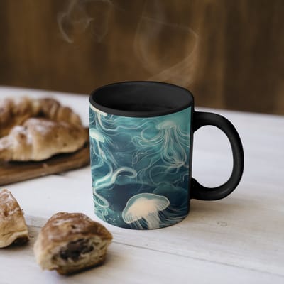 Magische Mok - Foto op Warmte Mokken - Koffiemok - Kwallen - Zee - Wit - Golven - Magic Mok - Beker - 350 ML - Theemok
