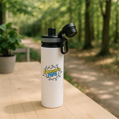Hacebo® - Beterschap papa waterfles met draaidop grijs - een papa die ziek is of iets gebroken heeft - cadeau voor zieke vader - ziek - koorts - snel beter worden - cadeau - beterschap cadeau - kado - gift - geschenk - water fles - 850ML