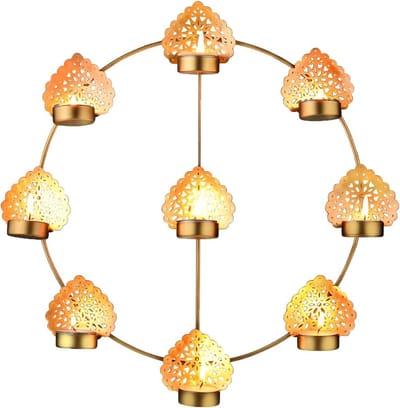 Wandkaarsenhouder Metaal - Theelichthouder Wanddecoratie - Sfeerverlichting Creëren - Oosters Design - 40 cm - Goud