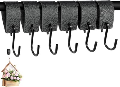 Set van 6 Zwarte Leren S-Haakjes voor Ophangen - Ideaal voor Badkamer, Slaapkamer, Keuken en Kantoor (12,5 x 3 cm)