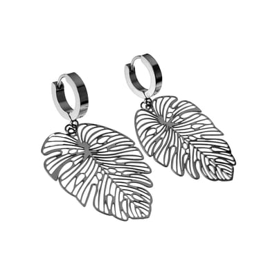 Lange Oorbellen Dames - Earrings - Gepolijst RVS - Oorringen met Bladhangers Monstera