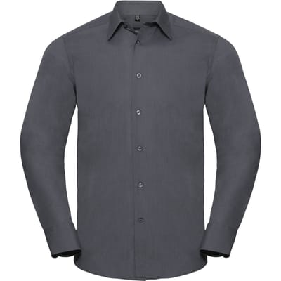 Russell Collectie Heren Lange Mouw Poly-Katoen Gemakkelijke Verzorging op maat gemaakt Poplin Shirt (Konvooi Grijs)