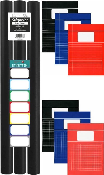 Benza Basic Schoolpakket - 3 rollen Kaftpapier - Schriften A4 5 x Lijn & 5 x Ruit