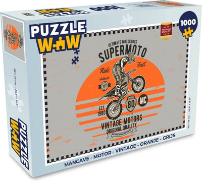 Puzzel Mancave - Motor - Vintage - Oranje - Grijs - Legpuzzel - Puzzel 1000 stukjes volwassenen