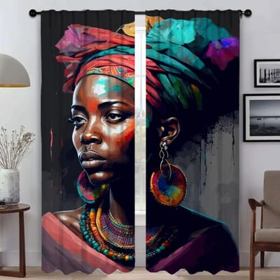 Anti-muggen Gordijnen voor Woonkamer Afrikaanse Vrouw Verduisteringsgordijn Scheidingswand Home Interieur Gordijnen 2 Stuks Jaloezieën W60xH90cmx2pcs-CL