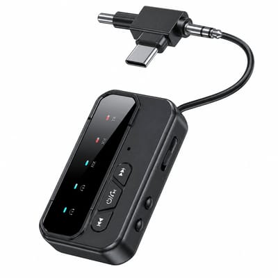 DrPhone BTConnect Bluetooth 5.4 Audio Adapter – Zender & Ontvanger – AUX 3.5mm – TV Auto Speaker